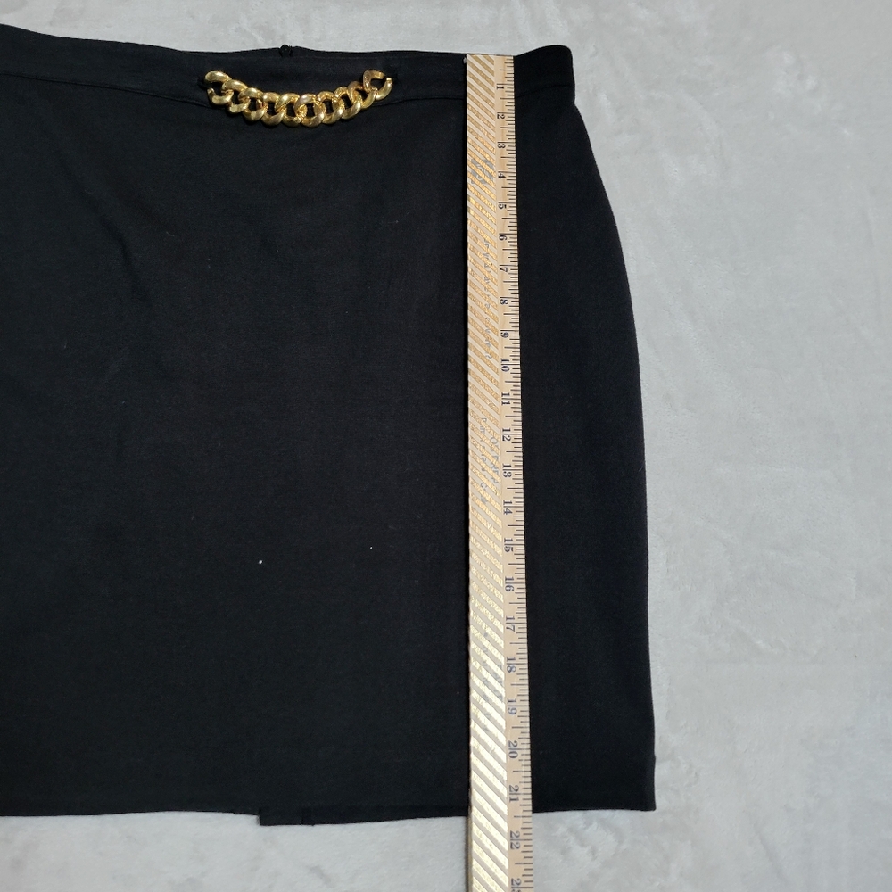 Vintage 90s Black Skirt Suit Gold Curb Link Chain Embellished Sz 10 Power Suit - Picture 16 of 16